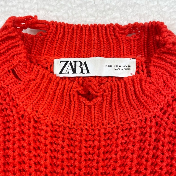 ZARA • Orange Distressed Knit Cropped Sweater - Picture 15 of 16